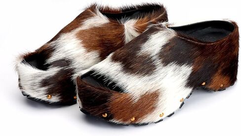 XOBZJH Long-Hair Calfskin Chunky Clog Slide for Women - Memory Foam Luxury Slip on Shoes Women's Mules & Platform Clogs,Designer Mules for Women 2024 in Kuwait