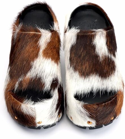 XOBZJH Long-Hair Calfskin Chunky Clog Slide for Women - Memory Foam Luxury Slip on Shoes Women's Mules & Platform Clogs,Designer Mules for Women 2024 in Kuwait