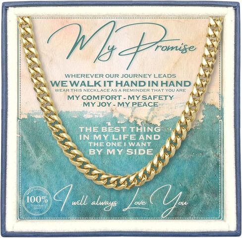 Cuban Link Chain Neckace for Men - Stainless Steel, Personalized Meaningful Message Card with Bible Verse on back, For Anniversary, Birthday, Promise to My Husband, Son, Dad, Boyfriend - Keepsake Gift Box in Kuwait