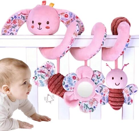 Spiral Car Seat Stroller Toy for Babies 0-6-12 Months, Baby Toys 0-3-4-5-6 Newborn Girl Shower Gifts, Carseat Hanging Sensory Toys for Infant Boy with Rattle, Mirror, Easter Basket Stuffers in Kuwait