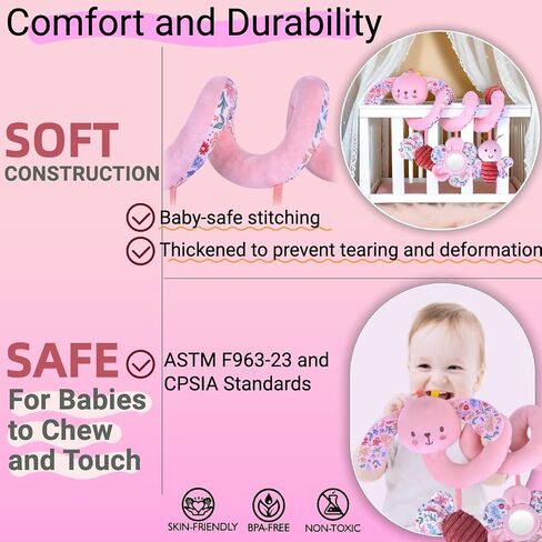 Spiral Car Seat Stroller Toy for Babies 0-6-12 Months, Baby Toys 0-3-4-5-6 Newborn Girl Shower Gifts, Carseat Hanging Sensory Toys for Infant Boy with Rattle, Mirror, Easter Basket Stuffers in Kuwait