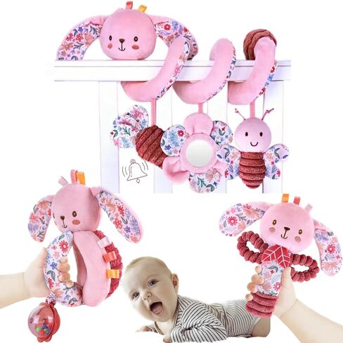Spiral Car Seat Stroller Toy for Babies 0-6-12 Months, Baby Toys 0-3-4-5-6 Newborn Girl Shower Gifts, Carseat Hanging Sensory Toys for Infant Boy with Rattle, Mirror, Easter Basket Stuffers in Kuwait