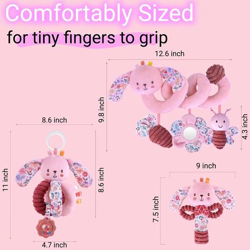 Spiral Car Seat Stroller Toy for Babies 0-6-12 Months, Baby Toys 0-3-4-5-6 Newborn Girl Shower Gifts, Carseat Hanging Sensory Toys for Infant Boy with Rattle, Mirror, Easter Basket Stuffers in Kuwait