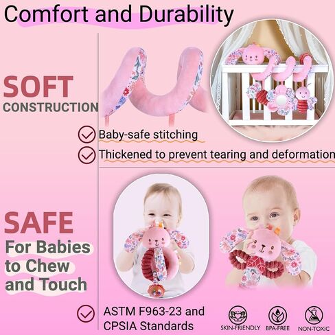 Spiral Car Seat Stroller Toy for Babies 0-6-12 Months, Baby Toys 0-3-4-5-6 Newborn Girl Shower Gifts, Carseat Hanging Sensory Toys for Infant Boy with Rattle, Mirror, Easter Basket Stuffers in Kuwait