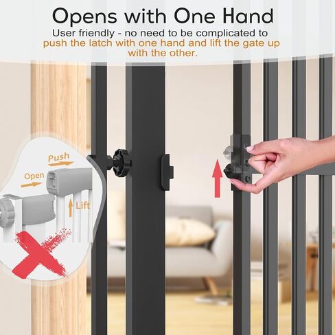 Senneny 63" Extra Tall Cat Gate Auto Close & One-Hand Open, Includes Extension Kits, No Drilling Pressure Mounted Kits and Wall Mounted Kits, Metal Pet Gate Fits Openings 33.4" to 37.4" Wide, White in Kuwait