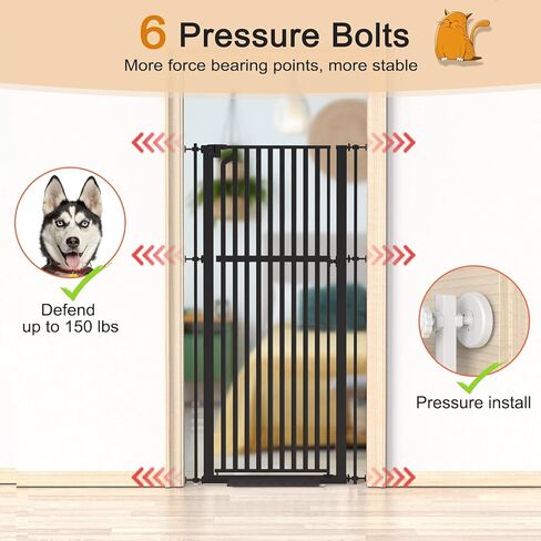 Senneny 63" Extra Tall Cat Gate Auto Close & One-Hand Open, Includes Extension Kits, No Drilling Pressure Mounted Kits and Wall Mounted Kits, Metal Pet Gate Fits Openings 33.4" to 37.4" Wide, White in Kuwait