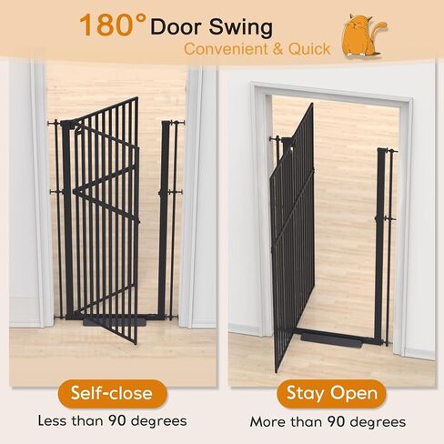 Senneny 63" Extra Tall Cat Gate Auto Close & One-Hand Open, Includes Extension Kits, No Drilling Pressure Mounted Kits and Wall Mounted Kits, Metal Pet Gate Fits Openings 33.4" to 37.4" Wide, White in Kuwait