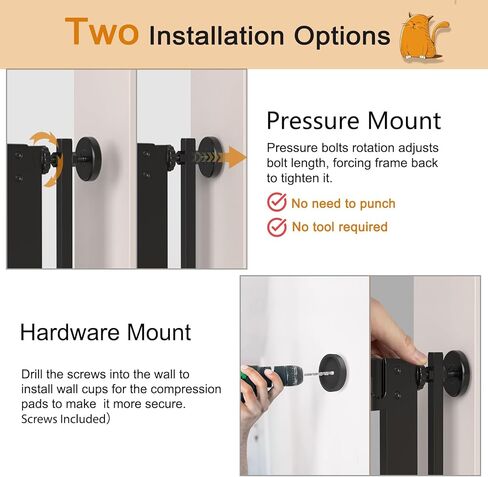Senneny 63" Extra Tall Cat Gate Auto Close & One-Hand Open, Includes Extension Kits, No Drilling Pressure Mounted Kits and Wall Mounted Kits, Metal Pet Gate Fits Openings 33.4" to 37.4" Wide, White in Kuwait