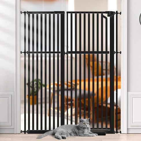 Senneny 63" Extra Tall Cat Gate Auto Close & One-Hand Open, Includes Extension Kits, No Drilling Pressure Mounted Kits and Wall Mounted Kits, Metal Pet Gate Fits Openings 33.4" to 37.4" Wide, White in Kuwait