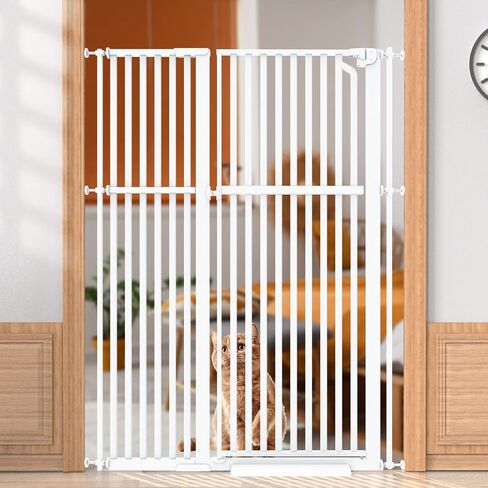 Senneny 63" Extra Tall Cat Gate Auto Close & One-Hand Open, Includes Extension Kits, No Drilling Pressure Mounted Kits and Wall Mounted Kits, Metal Pet Gate Fits Openings 33.4" to 37.4" Wide, White in Kuwait