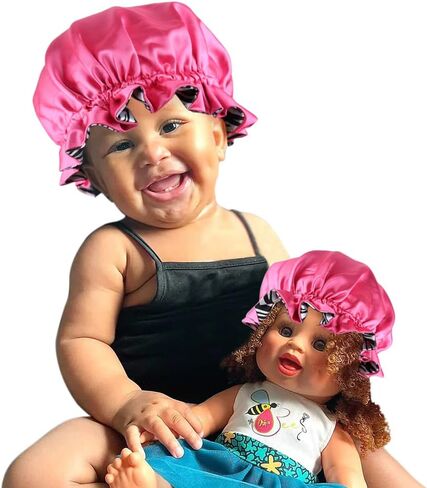 Kids and Dolls Matching Bonnet Set Satin Bonnet Sleeping Cap Adjustable Sleep Bonnet with Drawstring Reversible in Saudi Arabia