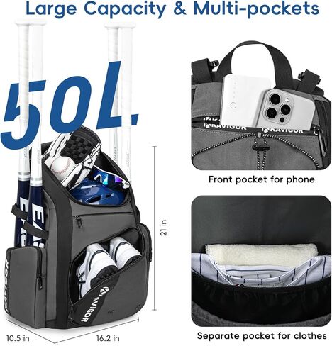 Baseball Bag for Youth and Adult, Softball Bag 50L Large Capacity Holds 4 Bats, Equipment Backpack with Shoes Compartment in Saudi Arabia