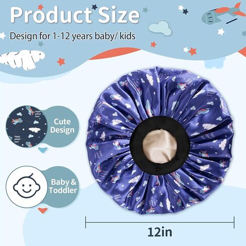 Baby Bonnet, Soft Silk Satin Bonnet for Girls Boys Infant, Double Layer & Wide Elastic Band Kids Sleeping Cap, Adjustable Blue Night Hat for Toddler Child Natural Hair Curly Hair in Saudi Arabia