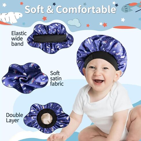 Baby Bonnet, Soft Silk Satin Bonnet for Girls Boys Infant, Double Layer & Wide Elastic Band Kids Sleeping Cap, Adjustable Blue Night Hat for Toddler Child Natural Hair Curly Hair in Saudi Arabia