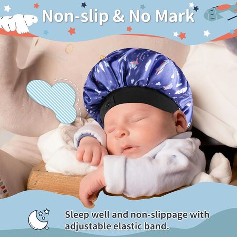 Baby Bonnet, Soft Silk Satin Bonnet for Girls Boys Infant, Double Layer & Wide Elastic Band Kids Sleeping Cap, Adjustable Blue Night Hat for Toddler Child Natural Hair Curly Hair in Saudi Arabia