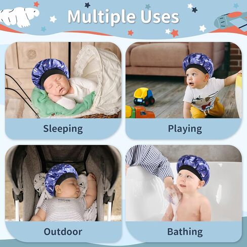 Baby Bonnet, Soft Silk Satin Bonnet for Girls Boys Infant, Double Layer & Wide Elastic Band Kids Sleeping Cap, Adjustable Blue Night Hat for Toddler Child Natural Hair Curly Hair in Saudi Arabia