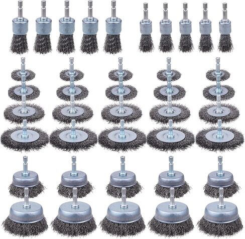 Rocaris 40 Pack Carbon Steel Wire Wheel Brush with 1/4-Inch Hex Shank | Cup Brush, Wheel Brush, Pen Brush Set, for Rust Removal, Corrosion and Scrub Surfaces in Saudi Arabia
