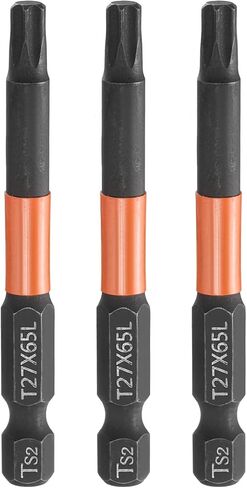 HARFINGTON 3pcs T27 Torx Head Screwdriver Bit 2.56" (65mm) Long 1/4" Hex Shank Magnetic No Hole Tamper Proof 6 Point Star Screw Driver Drill Bits Phosphate S2 Steel Industrial Power Tools in Saudi Arabia
