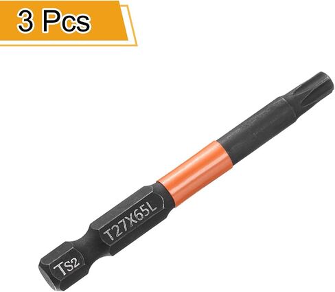 HARFINGTON 3pcs T27 Torx Head Screwdriver Bit 2.56" (65mm) Long 1/4" Hex Shank Magnetic No Hole Tamper Proof 6 Point Star Screw Driver Drill Bits Phosphate S2 Steel Industrial Power Tools in Saudi Arabia