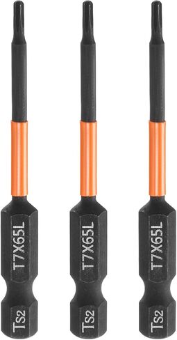 HARFINGTON 3pcs T27 Torx Head Screwdriver Bit 2.56" (65mm) Long 1/4" Hex Shank Magnetic No Hole Tamper Proof 6 Point Star Screw Driver Drill Bits Phosphate S2 Steel Industrial Power Tools in Saudi Arabia