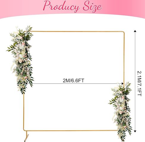 Liacere Wedding Arch Backdrop Stand, 6.6x6.6 FT Gold Wedding Arches for Ceremony Square Metal Balloon Arch Stand Garden Arbor Frame for Wedding Birthday Party Photo Booth Background Decoration in Kuwait