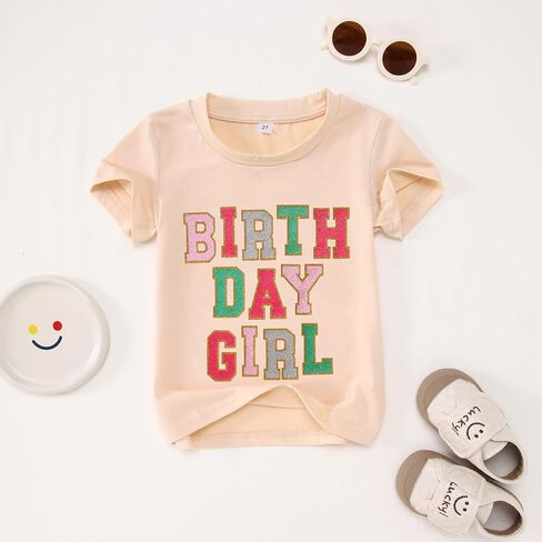 Izyjoy عيد ميلاد فتاة القمصان الصغيرة 2nd 3rd 4th الخامس 6th عيد ميلاد بريق التصحيح t-shirt bday الزي قصير الأكمام قمم تي شيرت in Saudi Arabia
