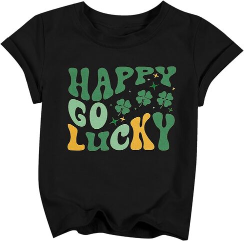 St Patrick's Day Kids Shirt Happy Go Lucky T Shirt Lucky Graphic Shirts for Toddler Baby Girl Short Sleeve Tops in Saudi Arabia