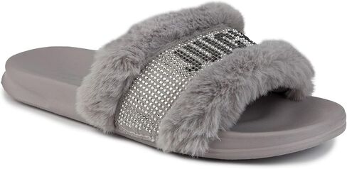 Juicy Couture Women's Fashionable Faux Fur Slide Sandals, Cozy Slip-On with EVA Sole for Indoor & Outdoor Slip-On in Saudi Arabia