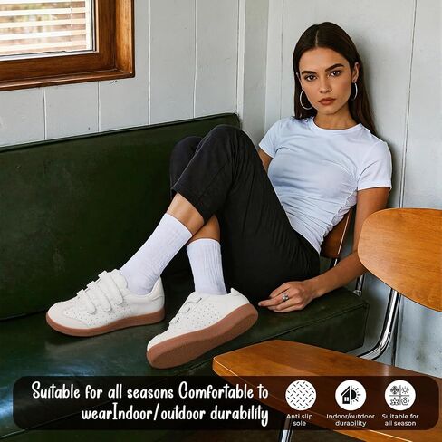 CYNLLIO Fashion Sneakers for Women 2026 Cute Casual Tennis Shoes | Leather and Suede Casual Sneakers, Non-Slip Walking Shoes with Hook and Loop Closure， Breathable Lightweight Comfortable in Saudi Arabia