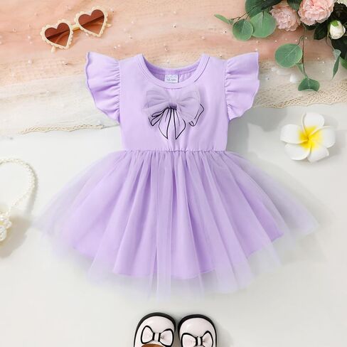 Toddler Baby Girl Summer Tutu Dress Princess Ruffle Casual Tulle Dress Bowtie Sleeveless Mesh Dresses 9M-4T in Saudi Arabia