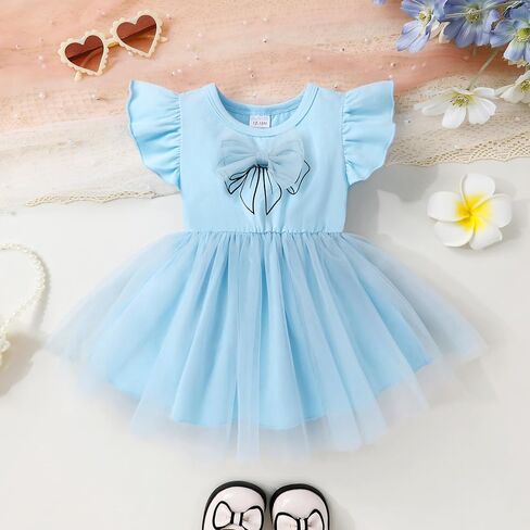 Toddler Baby Girl Summer Tutu Dress Princess Ruffle Casual Tulle Dress Bowtie Sleeveless Mesh Dresses 9M-4T in Kuwait