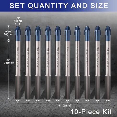 Glass and Tile Drill Bits 8Pcs Set, 1/4" Tungsten & Ti Carbide Tipped Drill Bit for Drilling Holes in Glass, Ceramic, Porclain, Tile, Brick, Wood and Wall in Saudi Arabia
