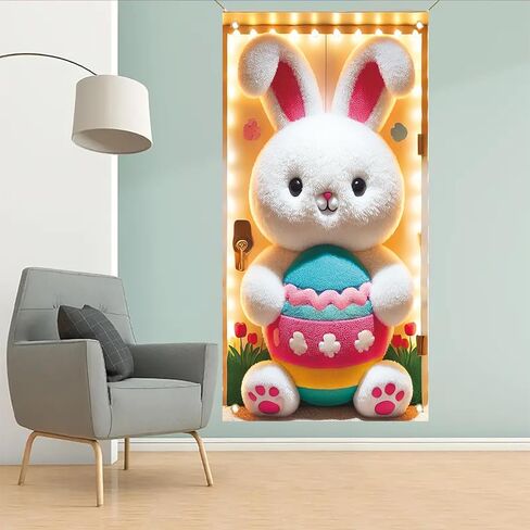 Happy Easter Door Cover Decoration Easter Eggs Bunny Door Banner Backdrop Photography Welcome Spring Outdoor Indoor Home Decors Supplies Party Decorations 70.8 x 35.4 inch in Kuwait