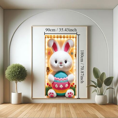 Happy Easter Door Cover Decoration Easter Eggs Bunny Door Banner Backdrop Photography Welcome Spring Outdoor Indoor Home Decors Supplies Party Decorations 70.8 x 35.4 inch in Kuwait