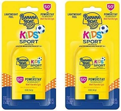 Banana Boat Kids Sport Sechreen Stick SPF 50 حجم السفر 0.5oz & Sport Ultra Sunscreen Lotion SPF 50 عائلة حجم 12 أوقية in Kuwait