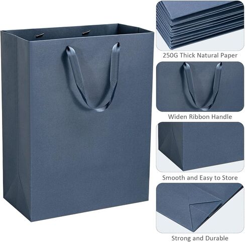 Umoonfine Navy Blue Gift Bags Bulk, 12 Pack Navy Blue Paper Gift Bags with Handles Retail Bags Kraft Gift Bags 8.7x3.9x7.1 Inches Gift Wrap Bags for Wedding, Party,Shopping, Merchandise Business in Saudi Arabia