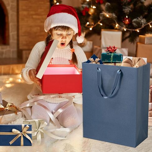 Umoonfine Navy Blue Gift Bags Bulk, 12 Pack Navy Blue Paper Gift Bags with Handles Retail Bags Kraft Gift Bags 8.7x3.9x7.1 Inches Gift Wrap Bags for Wedding, Party,Shopping, Merchandise Business in Saudi Arabia