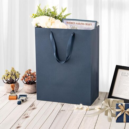Umoonfine Navy Blue Gift Bags Bulk, 12 Pack Navy Blue Paper Gift Bags with Handles Retail Bags Kraft Gift Bags 8.7x3.9x7.1 Inches Gift Wrap Bags for Wedding, Party,Shopping, Merchandise Business in Saudi Arabia