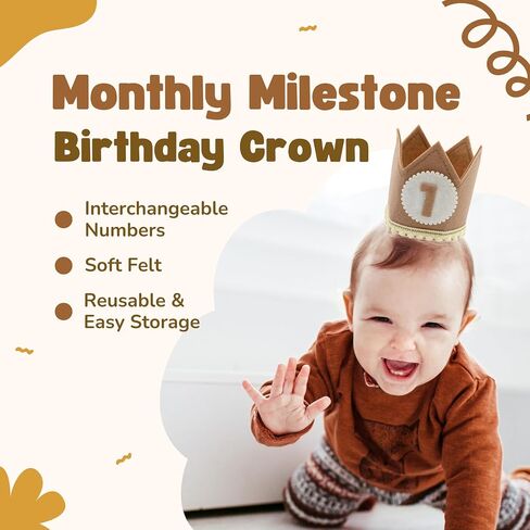 Monthly Baby Milestone Photo Prop Crown - Felt with Interchangeable Month Numbers - First Birthday Photo in Saudi Arabia