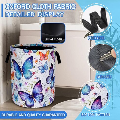 Beautiful Butterfly Laundry Basket Oxford Cloth Funny Butterflies Laundry Hamper With Handle Foldable Portable Clothes Storage Basket 18.9 X 16.5 In Storage Bag For Laundry Room/Bathroom/Bedroom in Kuwait