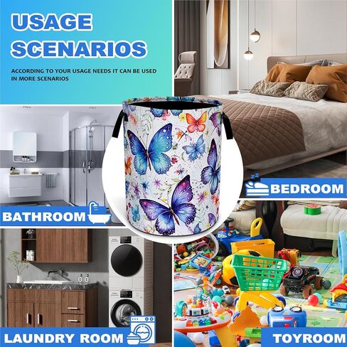 Beautiful Butterfly Laundry Basket Oxford Cloth Funny Butterflies Laundry Hamper With Handle Foldable Portable Clothes Storage Basket 18.9 X 16.5 In Storage Bag For Laundry Room/Bathroom/Bedroom in Kuwait