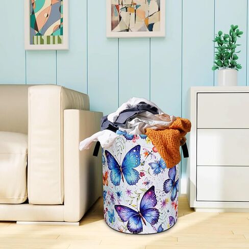 Beautiful Butterfly Laundry Basket Oxford Cloth Funny Butterflies Laundry Hamper With Handle Foldable Portable Clothes Storage Basket 18.9 X 16.5 In Storage Bag For Laundry Room/Bathroom/Bedroom in Kuwait