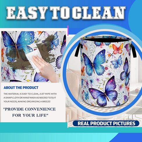 Beautiful Butterfly Laundry Basket Oxford Cloth Funny Butterflies Laundry Hamper With Handle Foldable Portable Clothes Storage Basket 18.9 X 16.5 In Storage Bag For Laundry Room/Bathroom/Bedroom in Kuwait