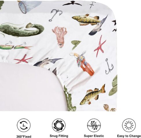 قوارب المحيط المائية صيد الأسماك صفائح أسرة للأطفال لويت فتاة 52 "x28" لعشاق الصيد هدية مرتبة سرير مغزلة تغطي صفائح البحر البحرية للبحر لسرقة سرير قياسية وطفل صغير in Kuwait