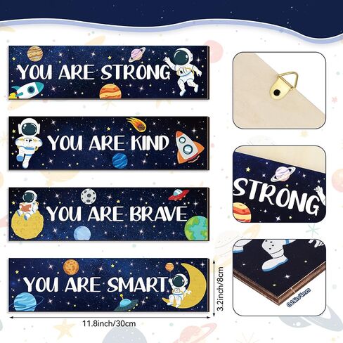 Hxezoc 4 Pack Space Bedroom Wall Decor Boys Inspirational Wooden Hanging Wall Sign Motivational Quote Wall Decor for Kids Room, Home, School, Nursery, Kindergarten in Saudi Arabia