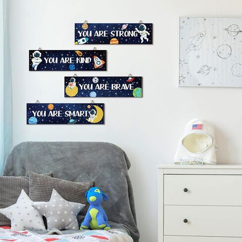 Hxezoc 4 Pack Space Bedroom Wall Decor Boys Inspirational Wooden Hanging Wall Sign Motivational Quote Wall Decor for Kids Room, Home, School, Nursery, Kindergarten in Saudi Arabia