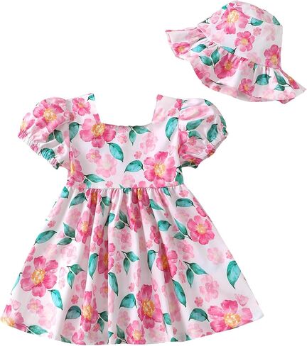 sweetabby Toddler Baby Girl Dresses Summer Clothes Boho Short Sleeve Dress Ruffle Infant Sundress Cute Girls Outfit in Saudi Arabia