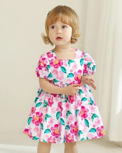 sweetabby Toddler Baby Girl Dresses Summer Clothes Boho Short Sleeve Dress Ruffle Infant Sundress Cute Girls Outfit in Saudi Arabia