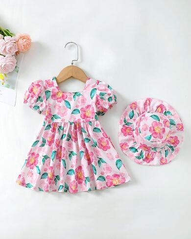 sweetabby Toddler Baby Girl Dresses Summer Clothes Boho Short Sleeve Dress Ruffle Infant Sundress Cute Girls Outfit in Saudi Arabia