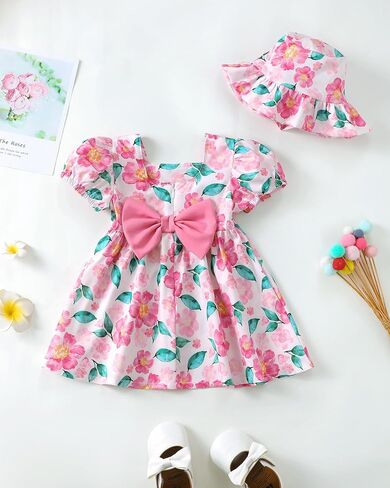 sweetabby Toddler Baby Girl Dresses Summer Clothes Boho Short Sleeve Dress Ruffle Infant Sundress Cute Girls Outfit in Saudi Arabia